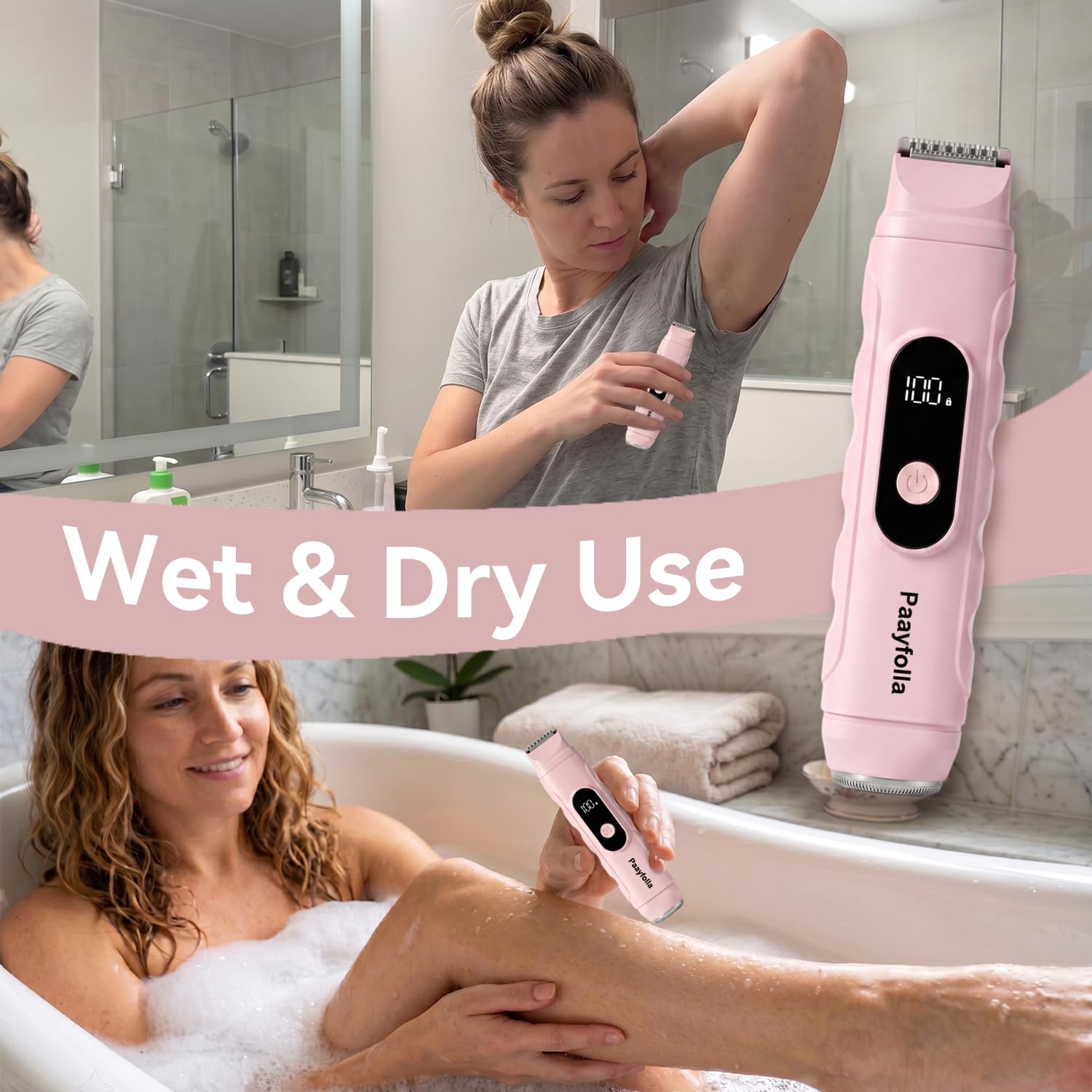 Rasoio per bikini da donna, 2 in 1, senza fili, elettrico, impermeabile, ricaricabile, rasoio portatile per viso, gambe (rosa-1)