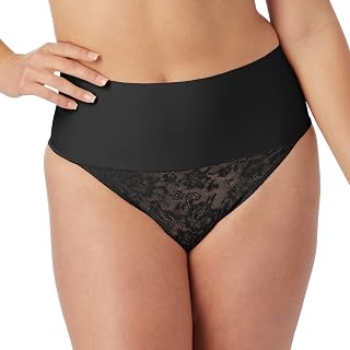 Womens Tame Your Tummy Lace Thong Panties, Firm Control Shapewear Thong, Cool Comfort