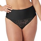 womens Tame Your Tummy Lace Thong Panties&comma; Firm Control Shapewear Thong&comma; Cool Comfort
