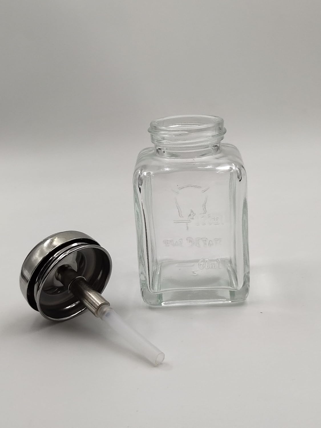 1 Pack, 4 Oz/ 120 ml Glass Press Bottle Empty Nail Polish Remover Push Down Pump Dispenser Container Alcohol Transparent Container