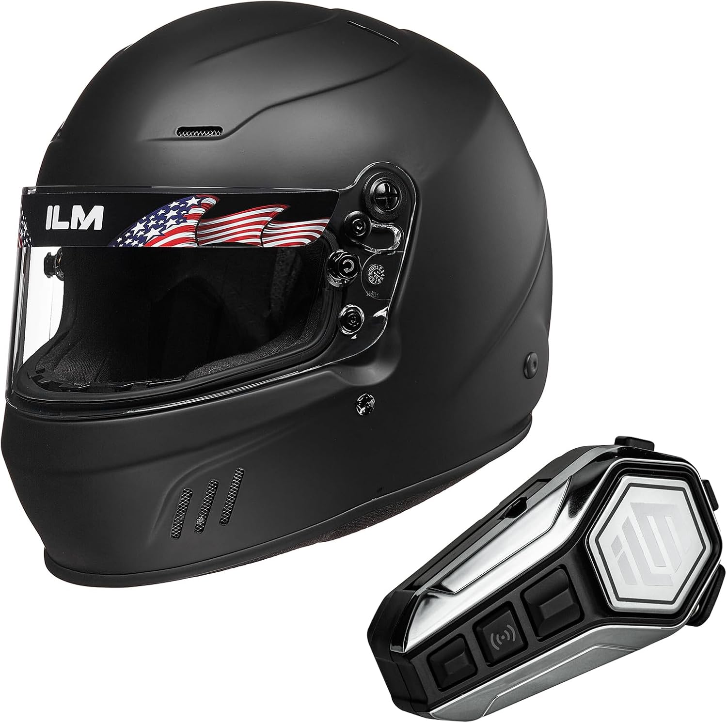 ILM Snell SA2020 Full Face Auto Car Racing Helmets Model 760 (Matte Black, XL) and Bluetooth Headset with Hi-Fi System