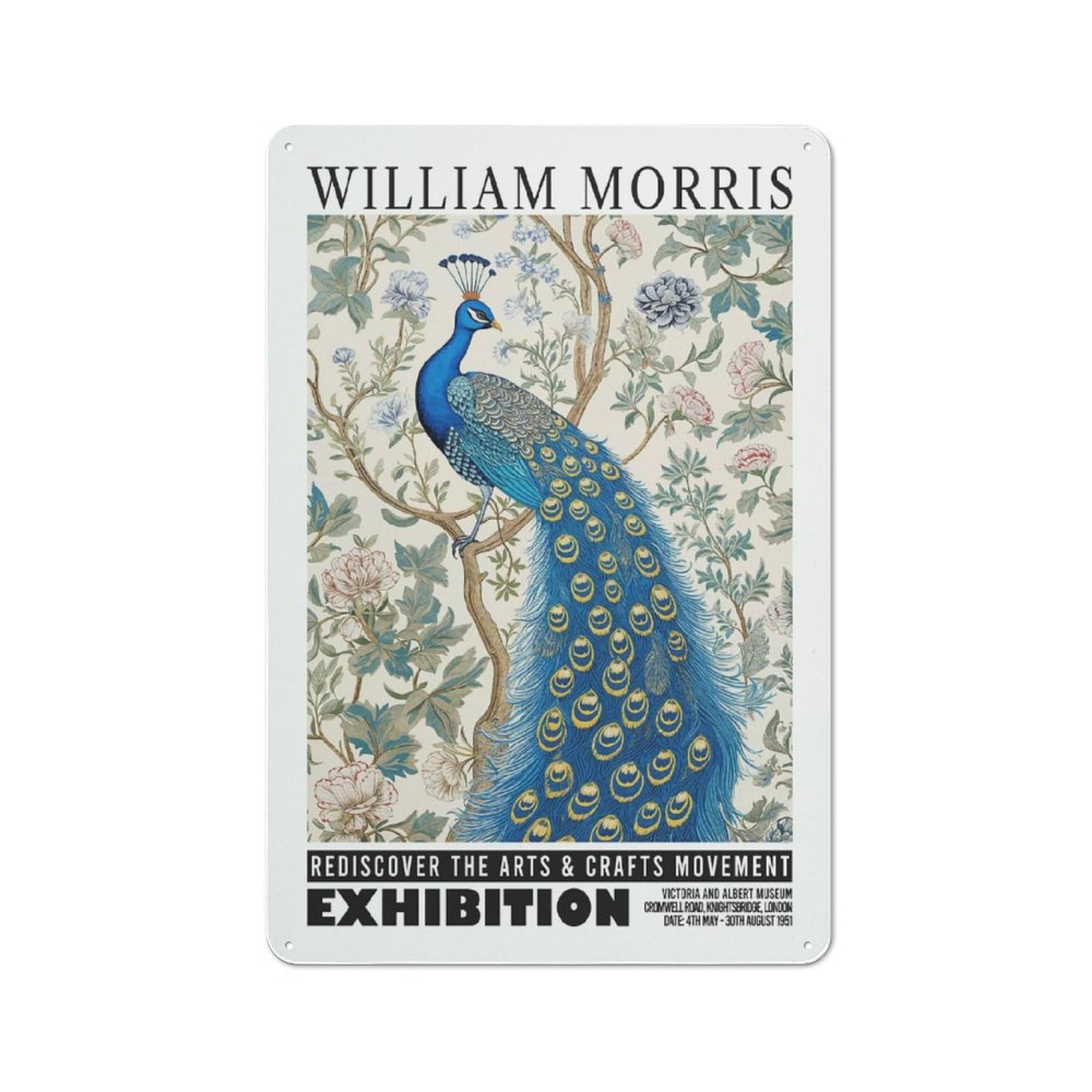 Junmoney Style-15 Morris Peacock Exhibition Rustic Metal Sign 30X20cm For Garden Room Or Summerhouse, For Themed Interiors In Garden Rooms And Summerhouses