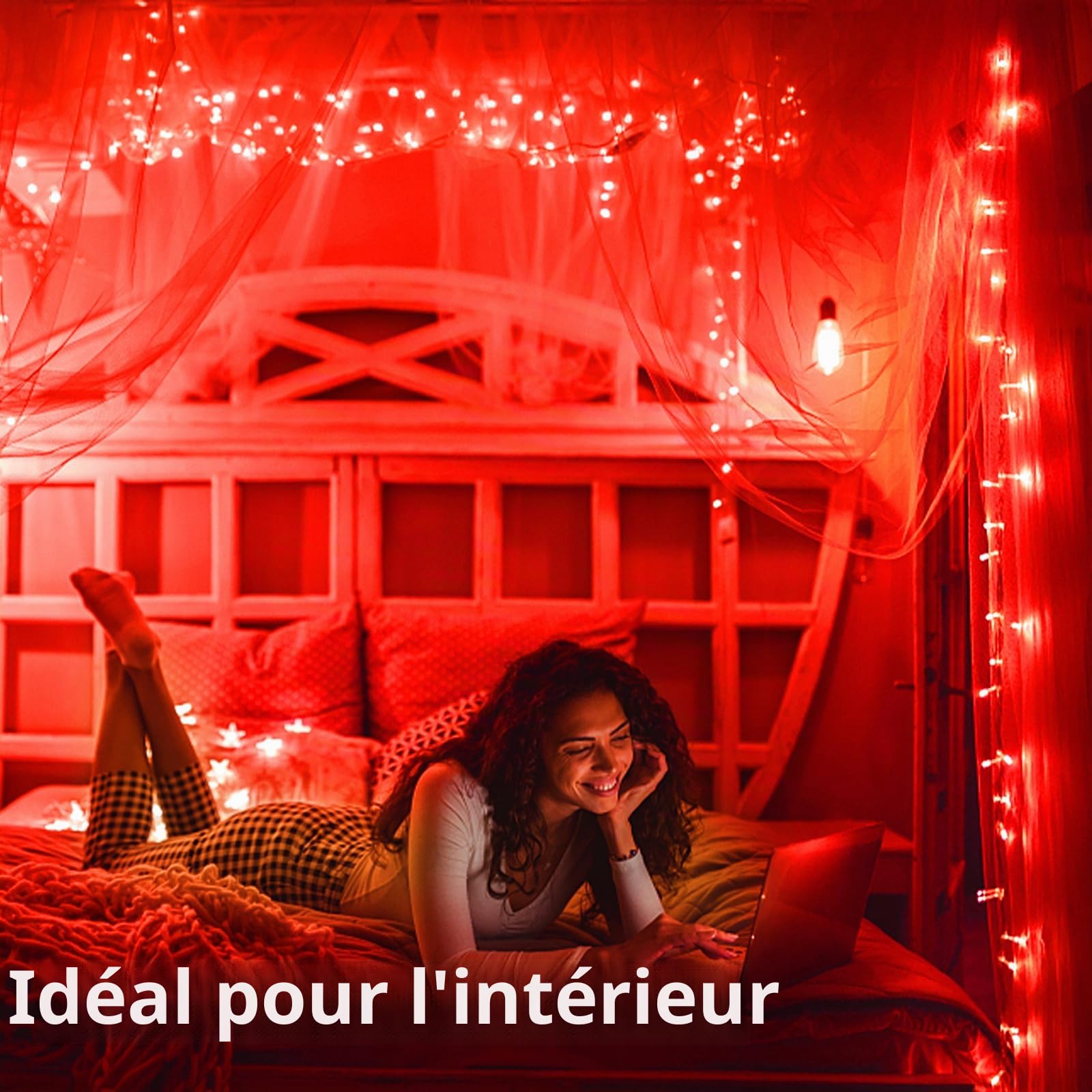 Guirlande lumineuse LED d'extérieur avec batterie étanche 3 m - Minuterie pour balcon, fenêtre, porte, murs, chambre d'enfant, chambre à coucher, Halloween, Noël, mariages, rouge