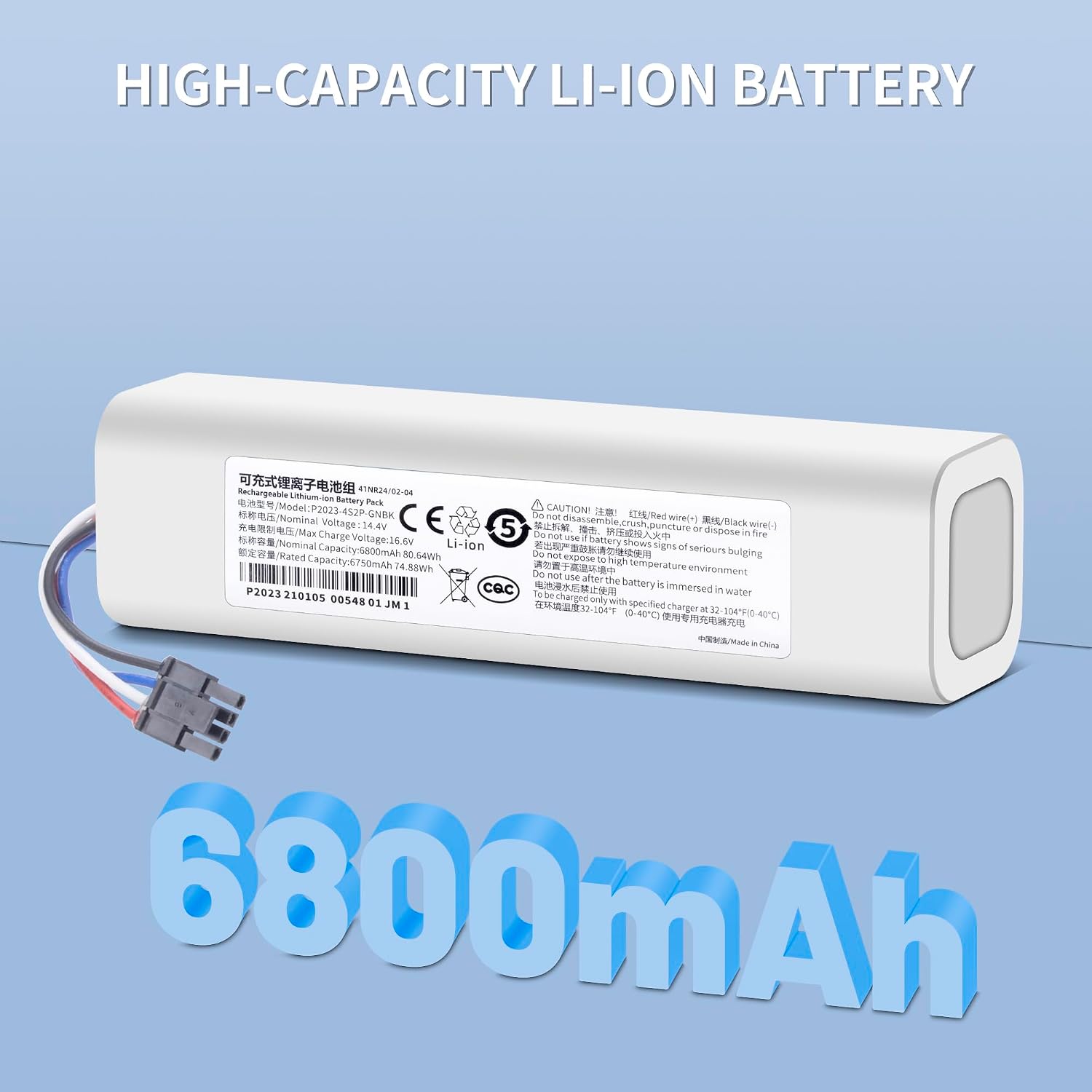 6800Mah Battery for Xiaomi Dreame D10s L10s D9 Pro D10 L10 D10 Plus D9 Max RL55L L10 Pro RLS5-BL0 RLS5-WH0 D9 L10 Pro Plus Z10 Pro F9 W10 Pro W10 P2008-4S2P-MMBK Vacuums Lithium Ion Batteria