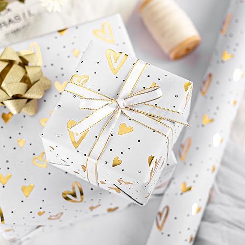 Miniatura 8 de Homeral Rollo de Papel de Regalo Kraft con Corazones - Diseño de Lámina Dorada en Relieve 3D, Envoltura de Regalo de Lujo para el Día de San