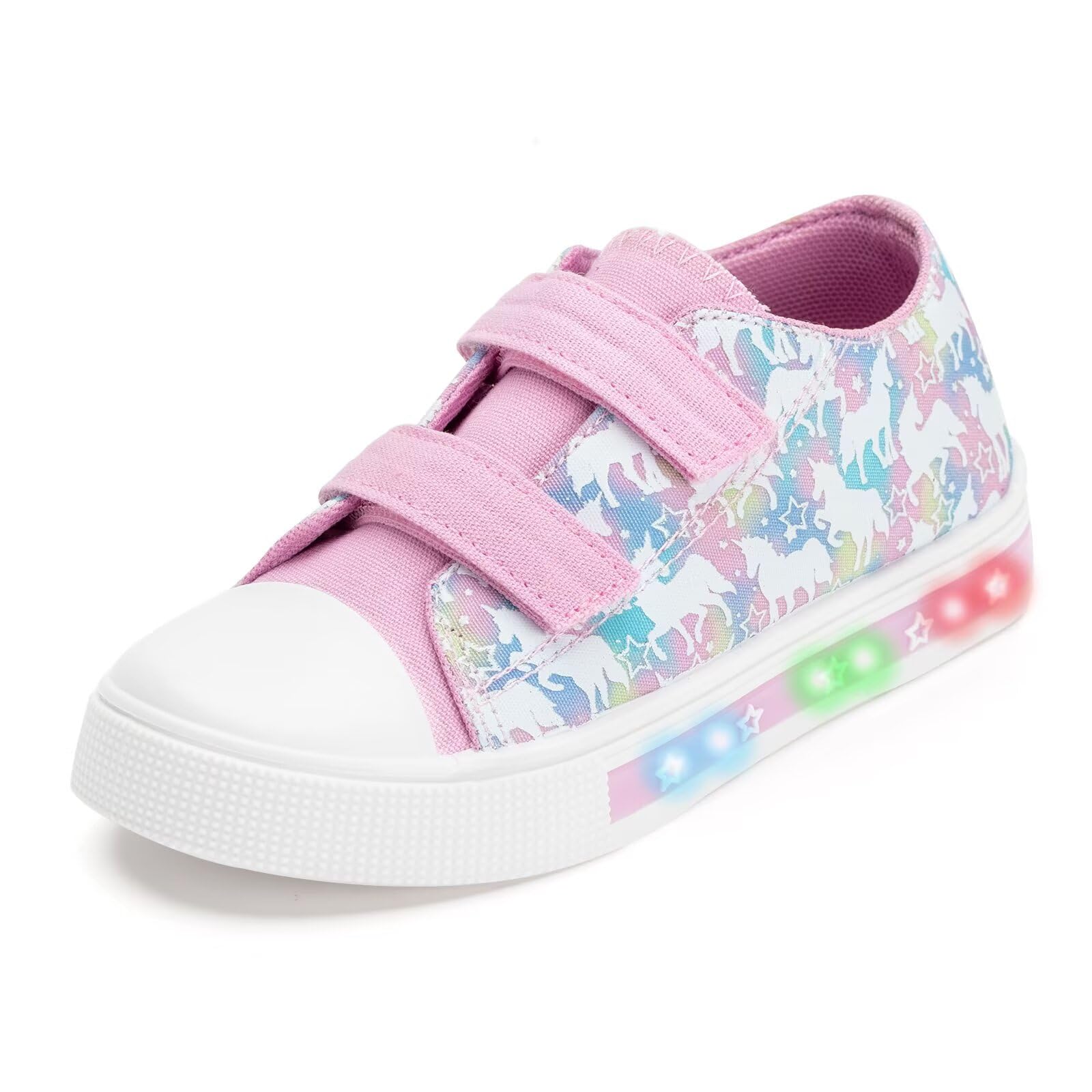 – Boys Girls Light Up Trainers Toddler Canvas Shoes Kids Easy Fasten Walking Shoes with Hook and Loops