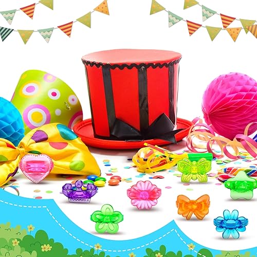 Miniatura 6 de Honoson 500 anillos de plástico coloridos a granel para niños y niñas, juguetes de anillo con purpurina, regalos de fiesta, accesorios de disfraces