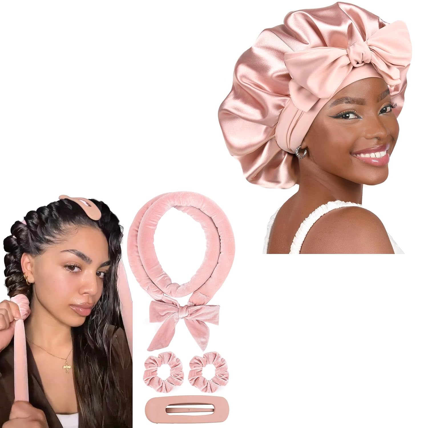 YANIBEST No Damage Heatless Curl Overnight and Satin Silk Bonnet