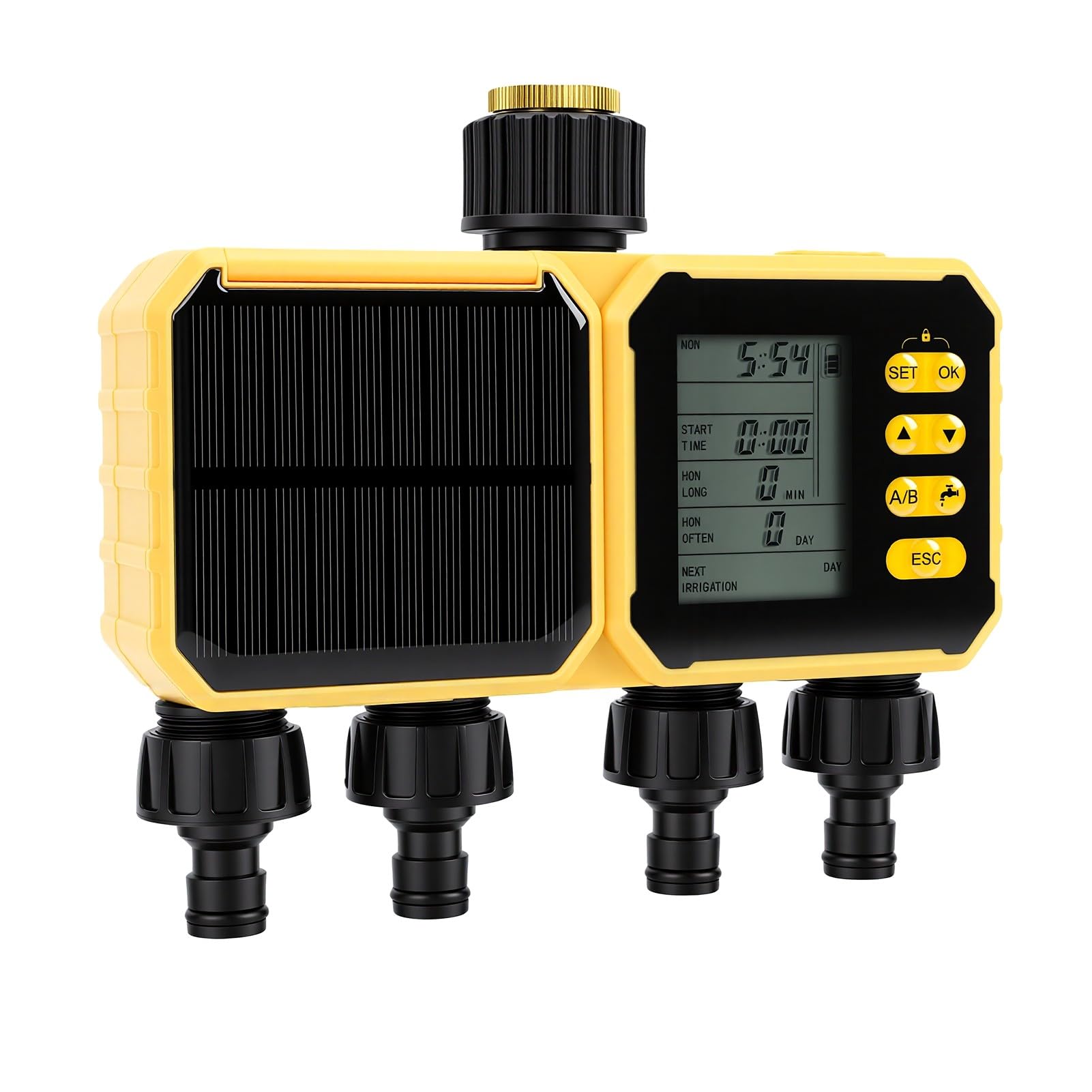 Fafeicy Smart Hose Timer, Rubinetto Irrigazione WiFi 4 Zone con Ricarica Solare, App Controllo Remoto e Modalità Manuale, per Giardino Prato Piante