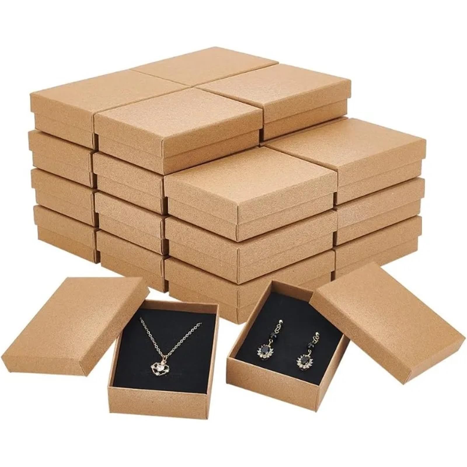Prostokątne pudełko na biżuterię typu kraft 24 opakowania 3,5 x 6,75 x 3 cm pudełko prezentowe na biżuterię, brązowy karton kraftowy na ślub (AECH02-15759)