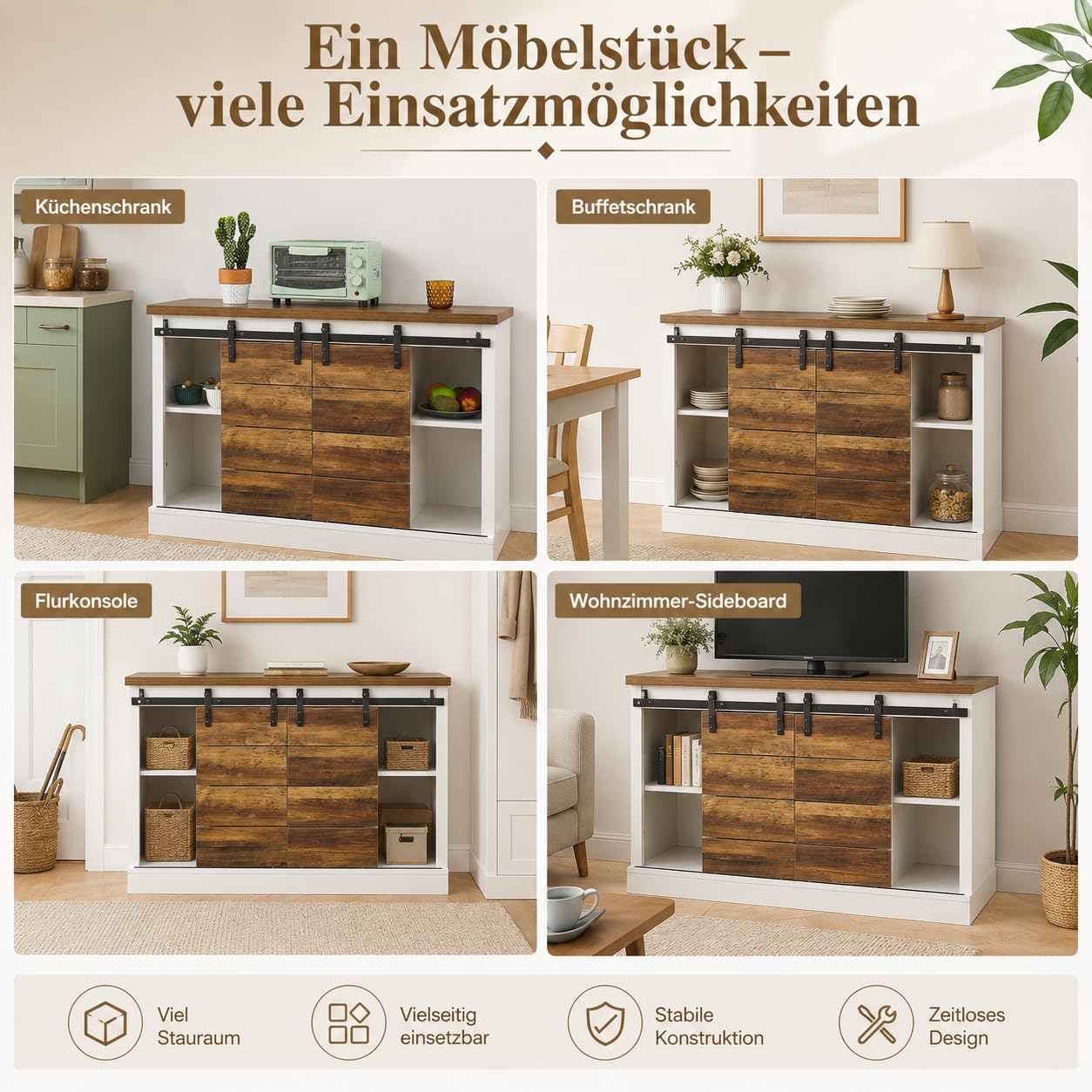 Warehouse Armario Buffet, Cocina Aparador Servidor con Puertas Corredizas Granja, Almacenamiento Aparador Mesa Consola para Comedor Sala de Estar Pasillo Entrada - 39.5x105x70