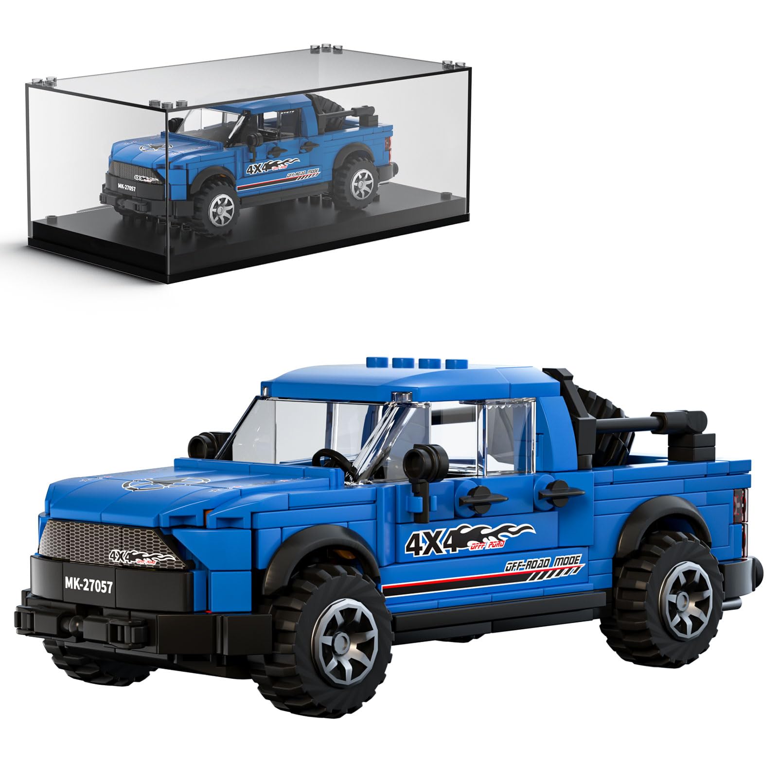 Mould King Technic Ford F150 SVT Raptor Car Building Sets with Acrylic Display Case, Collectible Model Car Toy Building Blocks Kit 27057, Cool Simulation Cockpit Gift for Adults Kids 8+ (465 Pieces)