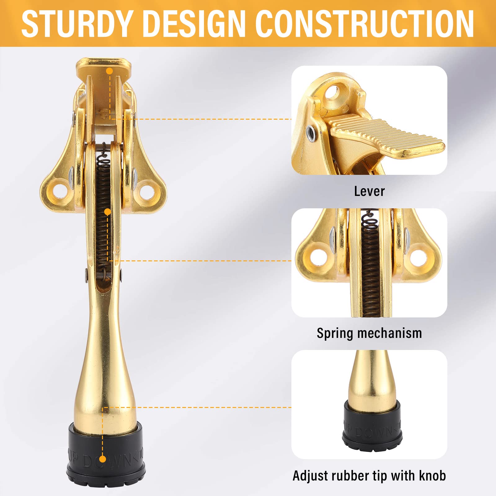 Kickdown Door Stopper 6 Inch - Heavy Duty Stainless Steel Floor Mount Door Holder With Rubber Pad, Magnetic Foldable Design, Holds Door Open