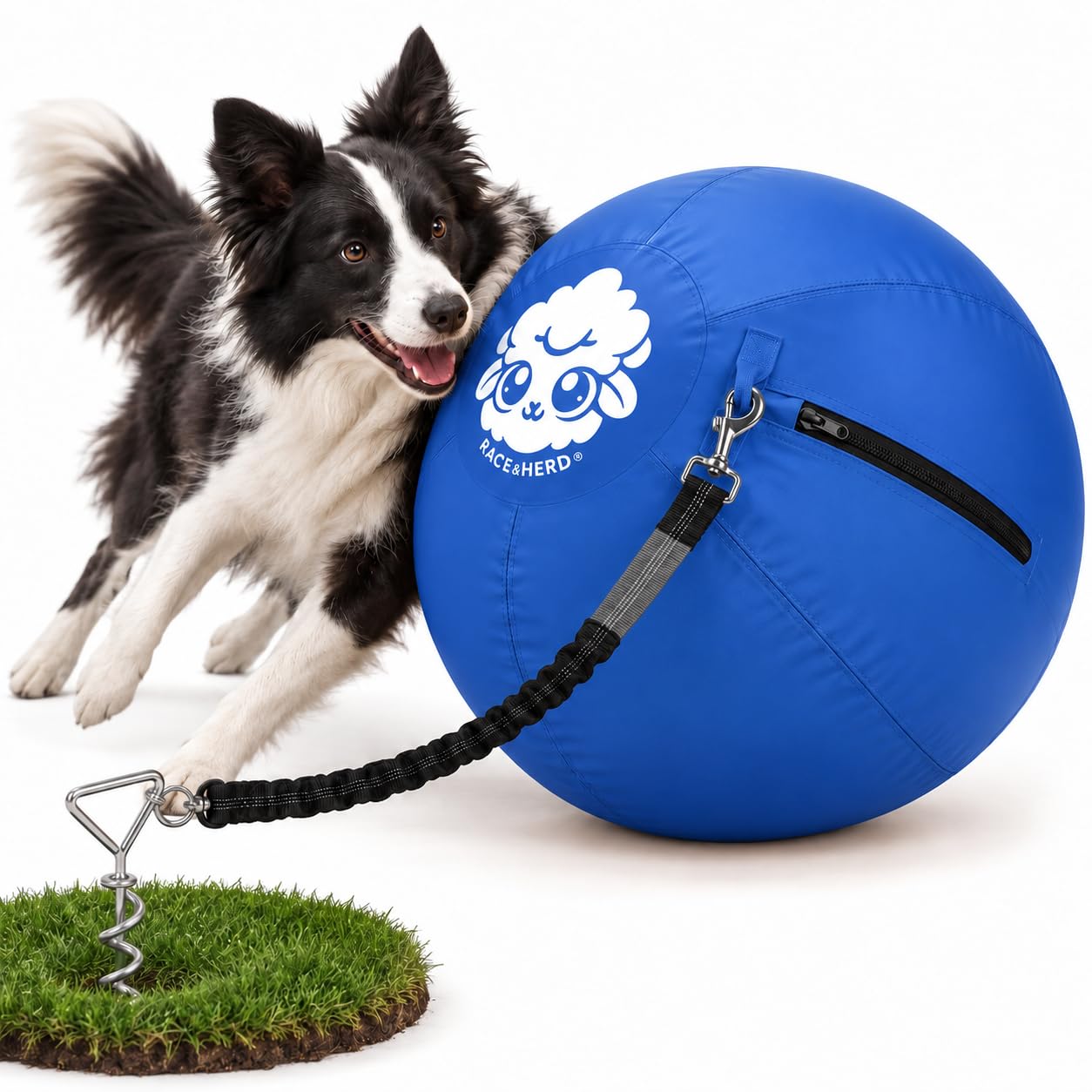 Race&amp;Herd 22" Dog Tetherball — Herding Ball with Ground Stake (Ocean)
