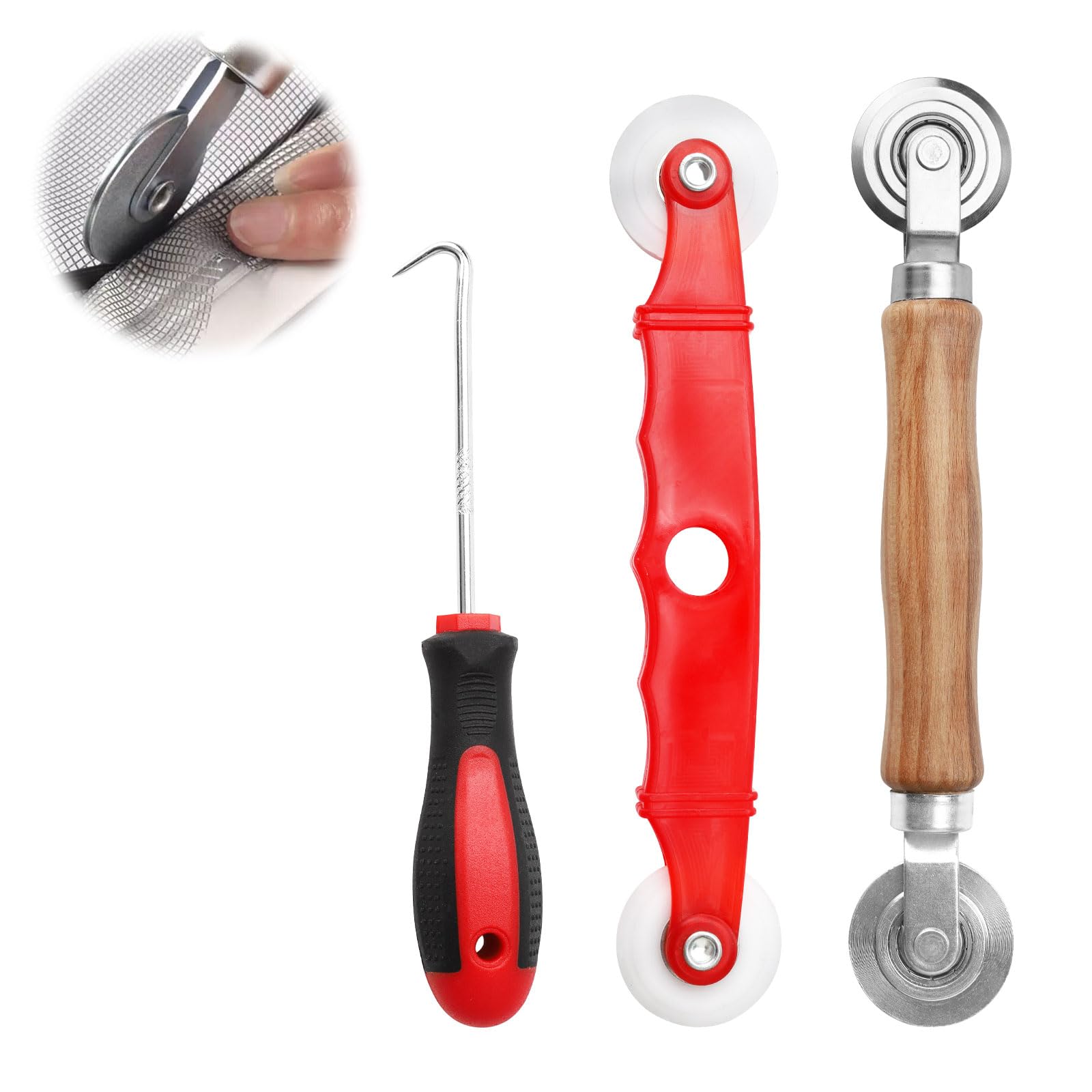 Werkzeug Einzieher Einroller für Keder Siebfenster Spline Roller Hand Spline Roller Rollwerkzeug mit Nylonräder Gummistreifen Haken für Fliegengitter Insektenschutz Ersatzteil 3 Stück