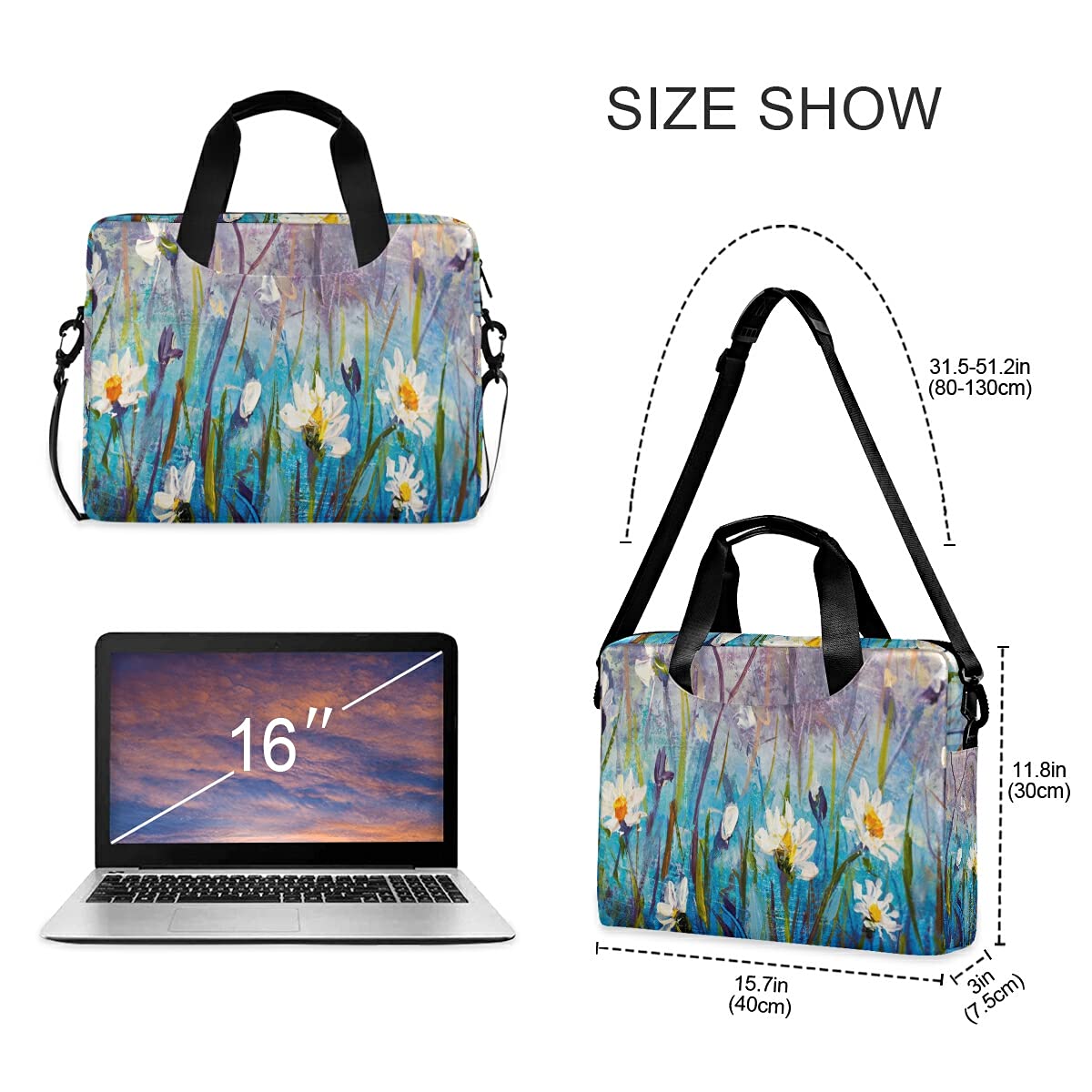 TropicalLife Borsa per computer portatile da 15,6 cm e 16 pollici, pittura a olio, margherita, custodia per computer con manico, valigetta per donne, uomini, ragazze, signore, viaggi