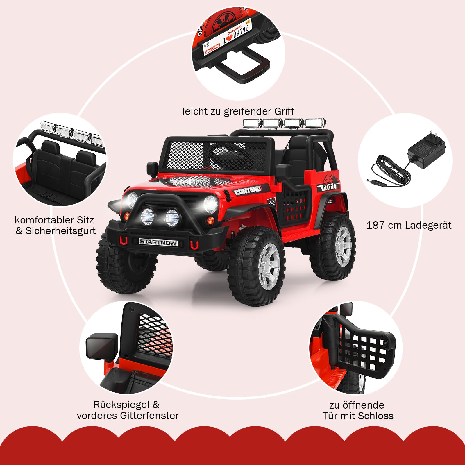 COSTWAY Elektryczny samochód dla dzieci, 12 V, elektryczny samochód dziecięcy z muzyką, klaksonem, USB, MP3 i radiem, 3 prędkości, w zestawie pilot zdalnego sterowania, elektryczny samochód dla dzieci