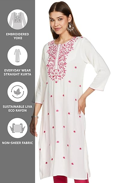 Amazon Brand - Myx Women's Embroidered Straight Fit Kurta | Available in Plus Size - Image 3