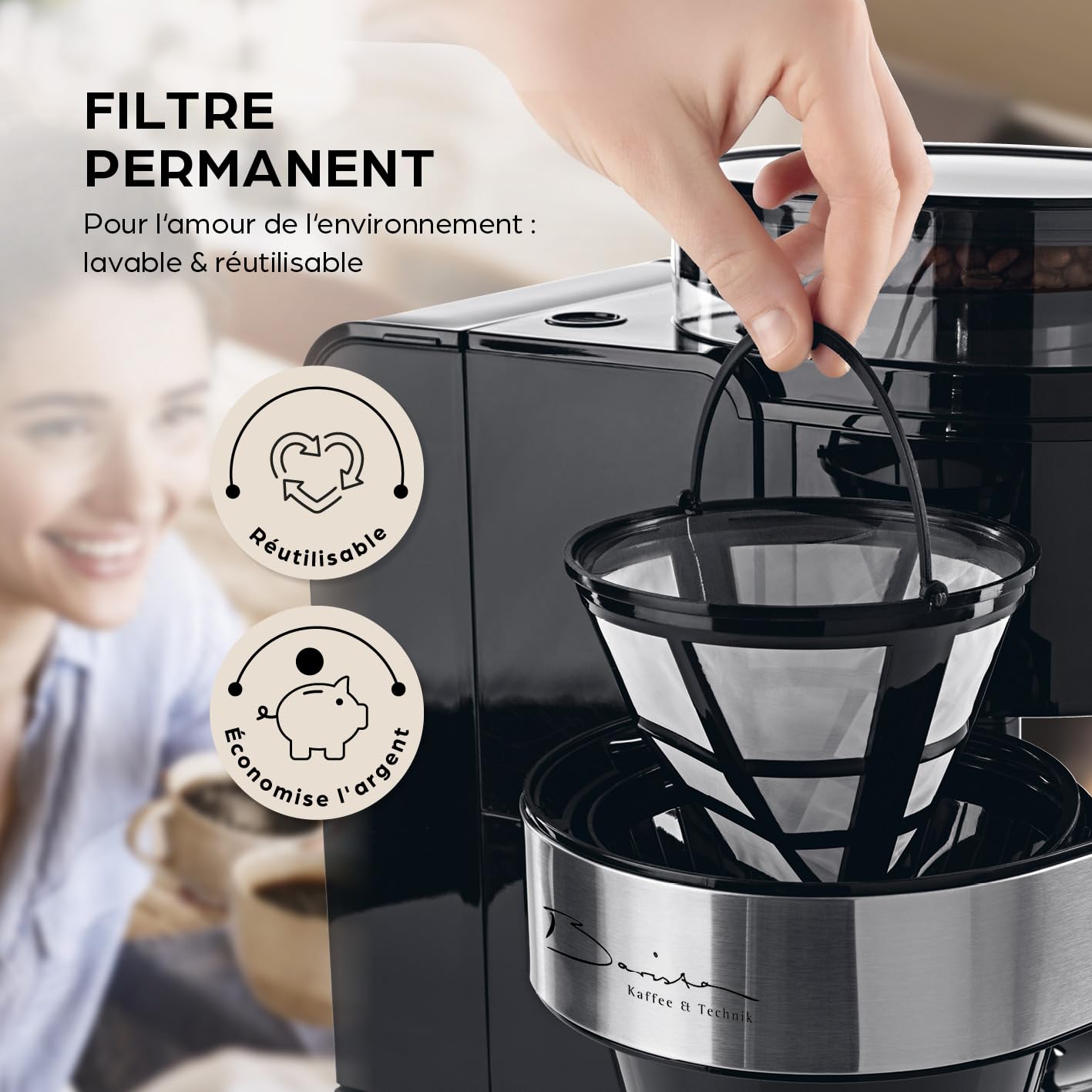 Barista Machine à café avec broyeur, cafetière à filtre avec verseuse en verre | machine à filtre de 900 W avec écran tactile et fonction minuterie jusqu'à 10 tasses | cafetière à café de 1,25 l