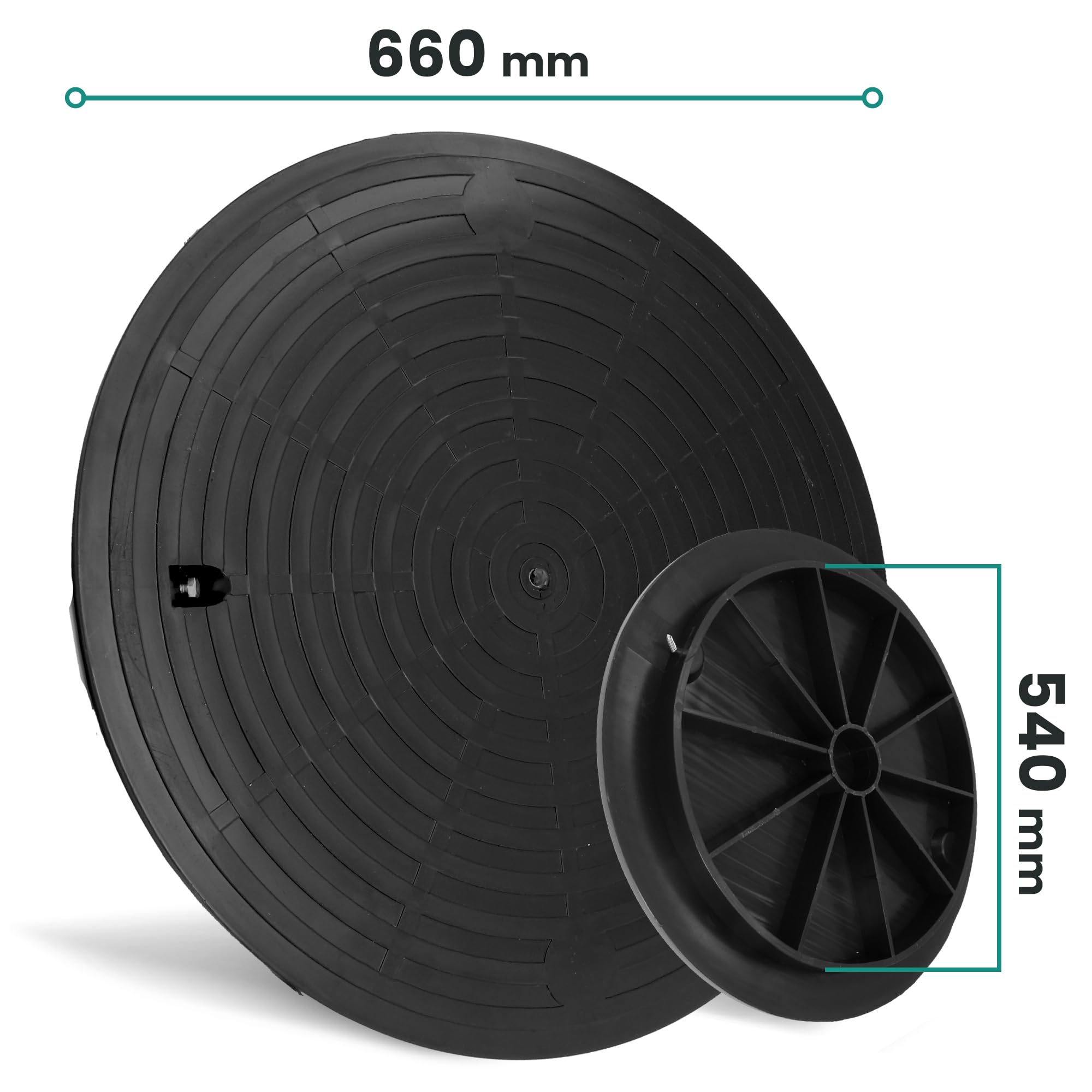 Millto™ Tapa de Boca Redonda, Diámetro DN540, Negro, Polipropileno, Tapa de Canal y Desagüe, Cisterna, Kl. A15, Carga hasta 1,5 t, Cubierta Ondulada