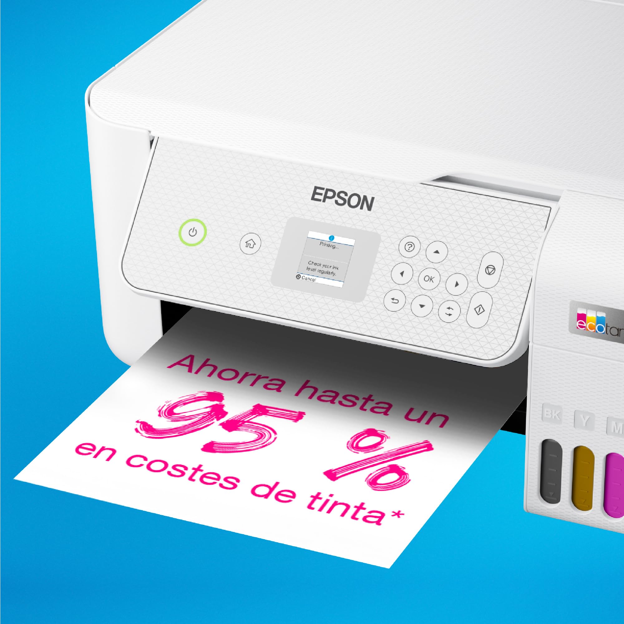 Epson EcoTank ET-2876 Impresora de Depósito de Tinta | Para Uso Intensivo en Hogar | Wi-Fi | A4 | Imprimir, Copiar, Escanear | Pantalla LCD 3,7cm | Tinta Incluida Para 3 Años