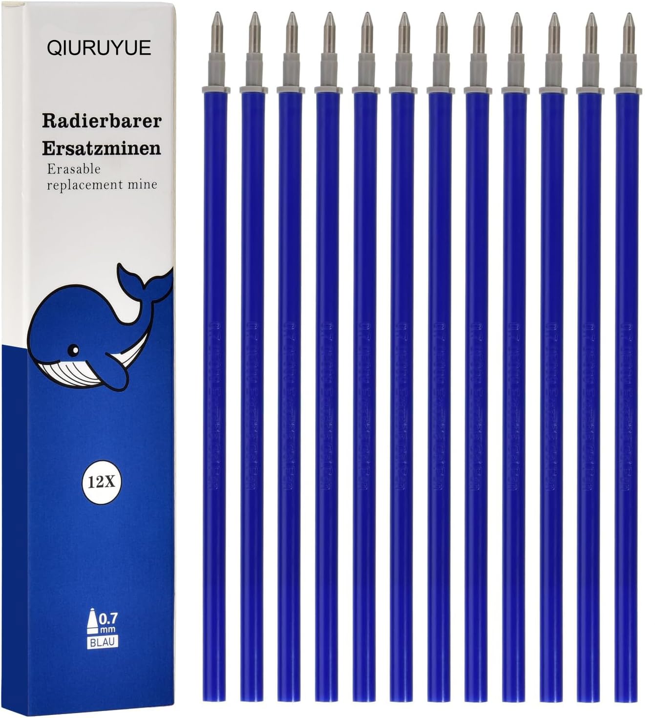 QIURUYUE 12x Radierbarer Ersatzminen - Kompatibel Mit Legami [ 8 BLAU + 4 SCHWARZ ] Einfach zu radieren - Stiftspitze 0,7mm,Höhe 13 cm