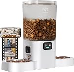 Automatique Cat Feeder avec deux 1080P Caméra pour 2 Chats: 5G WiFi Double alimentation automatique pour chien avec vision nocturne & Alimentation lente, distributeur d'aliments pour chat double auto pour animal de compagnie, amovible pour un nettoyage facile(ACF180W-C)