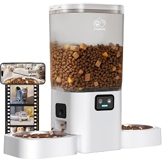 Frienhund Automatic Cat Feeder with Two 1080P Camera for 2 Cats: 7L Automatic Dog Feeder with Night Vision & Slow Feed, 5G WiFi Auto Cat Food Dispenser for Multiple Pet,Detachable for Clean(ACF180W-C) - Amazon product rated Grade A