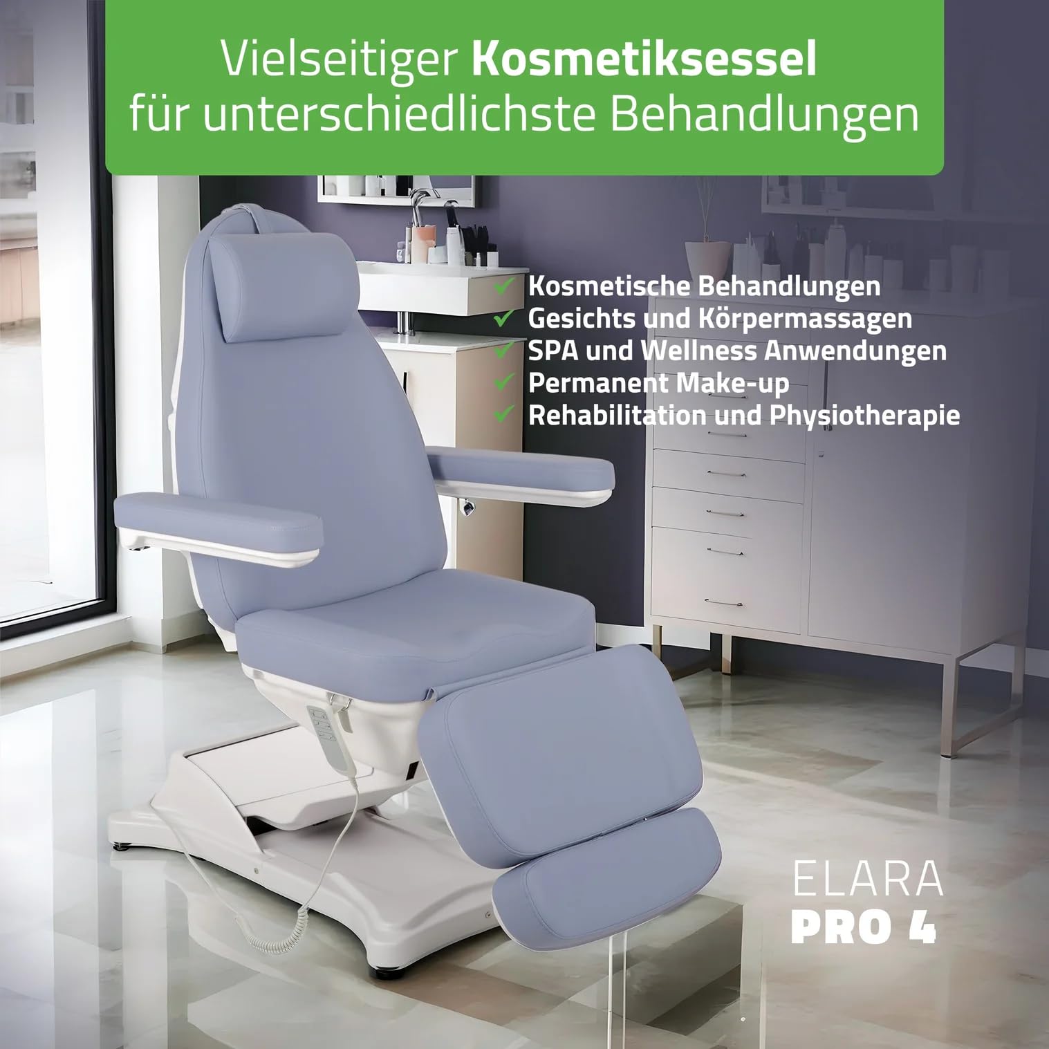 HABYS Elara PRO 4 Kosmetikliege Massageliege Kosmetiksessel Kosmetikstuhl | Höhenverstellbar Elektrisch | 185 x 57 cm | Lila