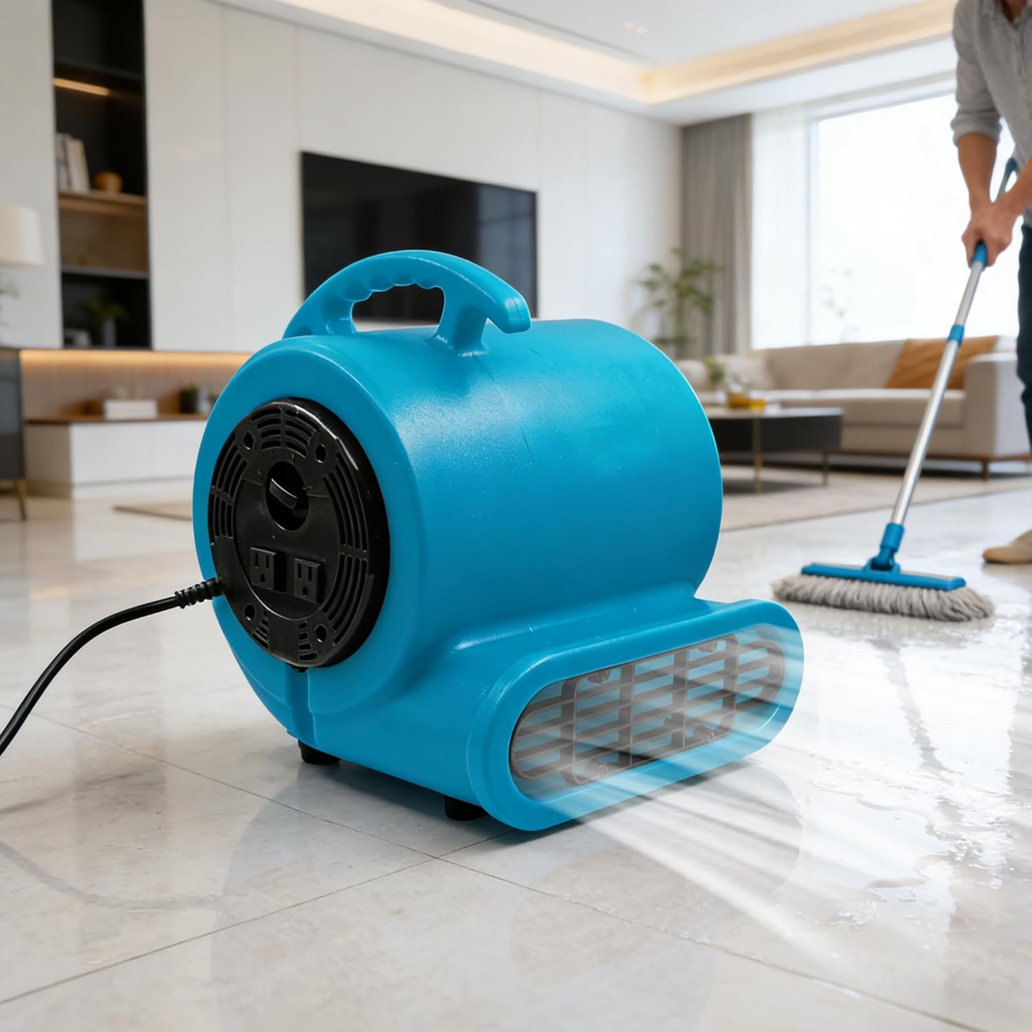 dreamdragon Air Mover Blower Fan 280W 1/2 HP Carpet Dryer Fan 2500 CFM Portable Floor Blower 3-Speed Settings Room Blower for Fast Drying, Cooling & Air Circulation