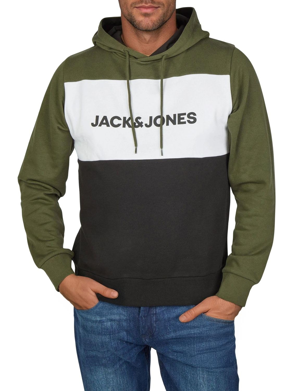 JACK & JONES Hoodie Herren mit Druck JWHLOGO Blocking Regular Fit Plus Size Kapuzenpullover Pullover Grün Blau Beige Navy S M L XL XXL 3XL 4XL 5XL 6XL 7XL 8XL