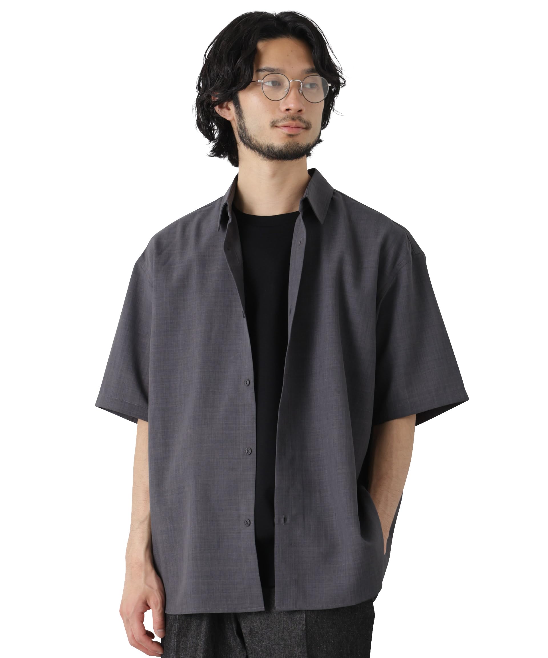 [ナノ・ユニバース] ライトウェイトドライ シャツ半袖（セットアップ可） メンズ M グレー 672-6121208