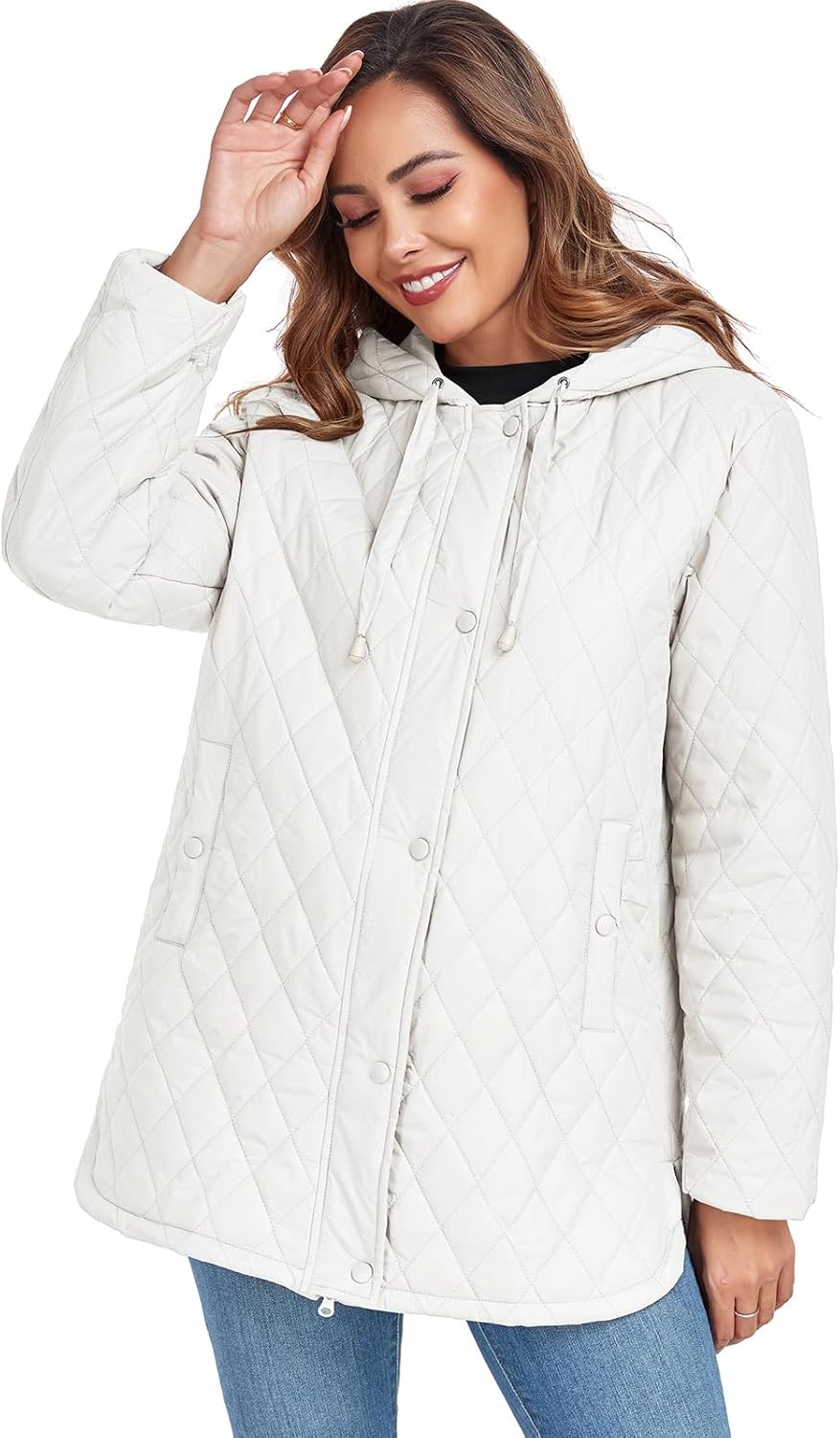 Womens Oversized Quilted Jackets Lightweight Long Sleeve Full Zipper Puffer Jacket Casual Hooded Coats with Pockets - Image 4