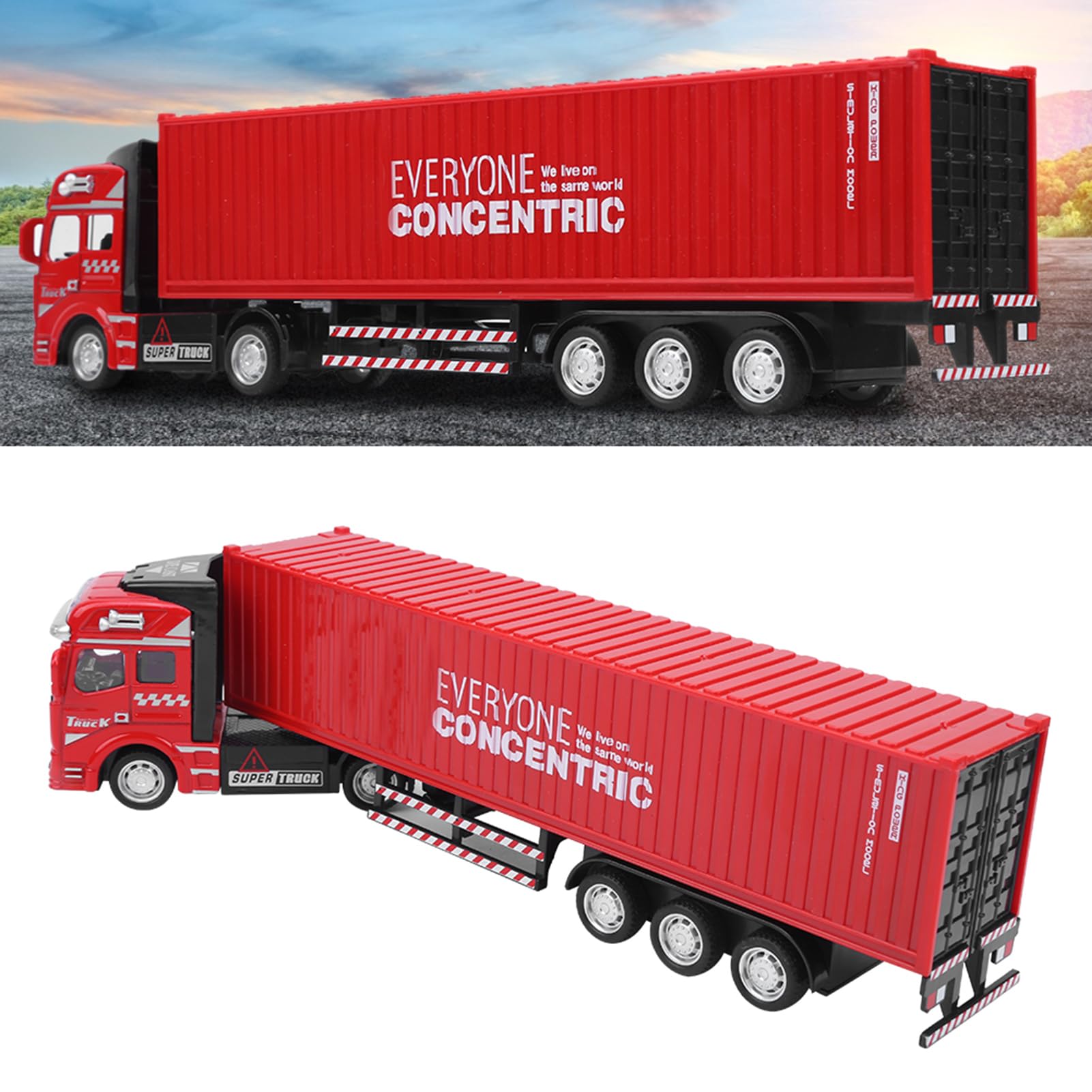 1: 48 Modello di Camion Portacontainer in Lega Giocattolo di Pregevole Fattura Veicolo per Auto, Tirare Indietro e Carrozzeria Rimovibile per Bambini Tempo di Gioco Rosso (Camion