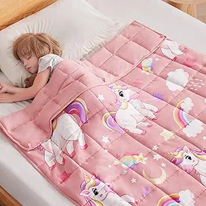 anfie Weighted Blanket Kids (40"x60" 5lbs), Weighted Blanket Cooling Blanket for Sleeping,Throw Size Breathable Blanket with Premium Glass Bead(Pink Unicorn)