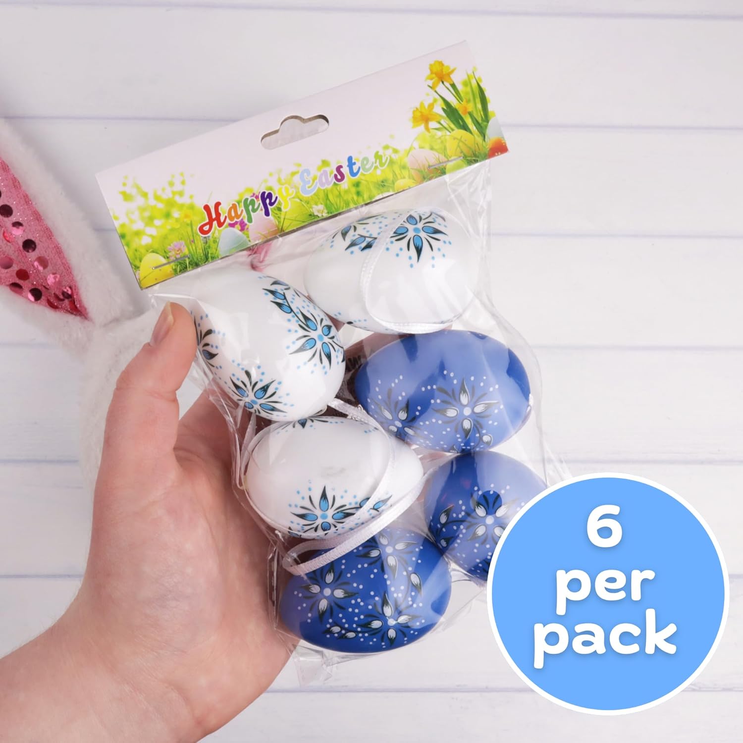 Blue and White Easter Egg Ornaments, Festive Hanging Decorative Eggs, Floral Design, Spring Home Decor, 18 Count - Image 2
