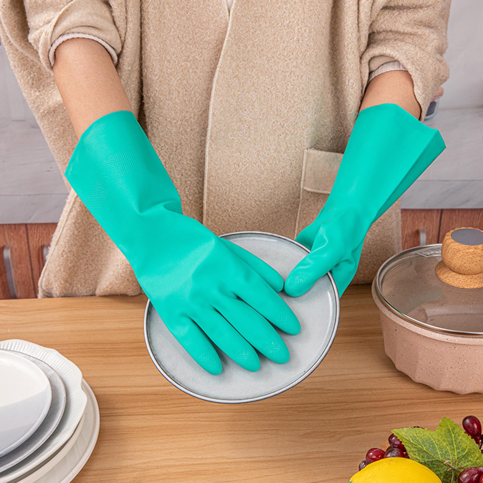 Gants Nitrile - 2 pairs - Résistants aux Produits Chimiques pour Travaux Ménagers et Industriels - Sans Latex, Imperméable, pour Nettoyage et Vaisselle