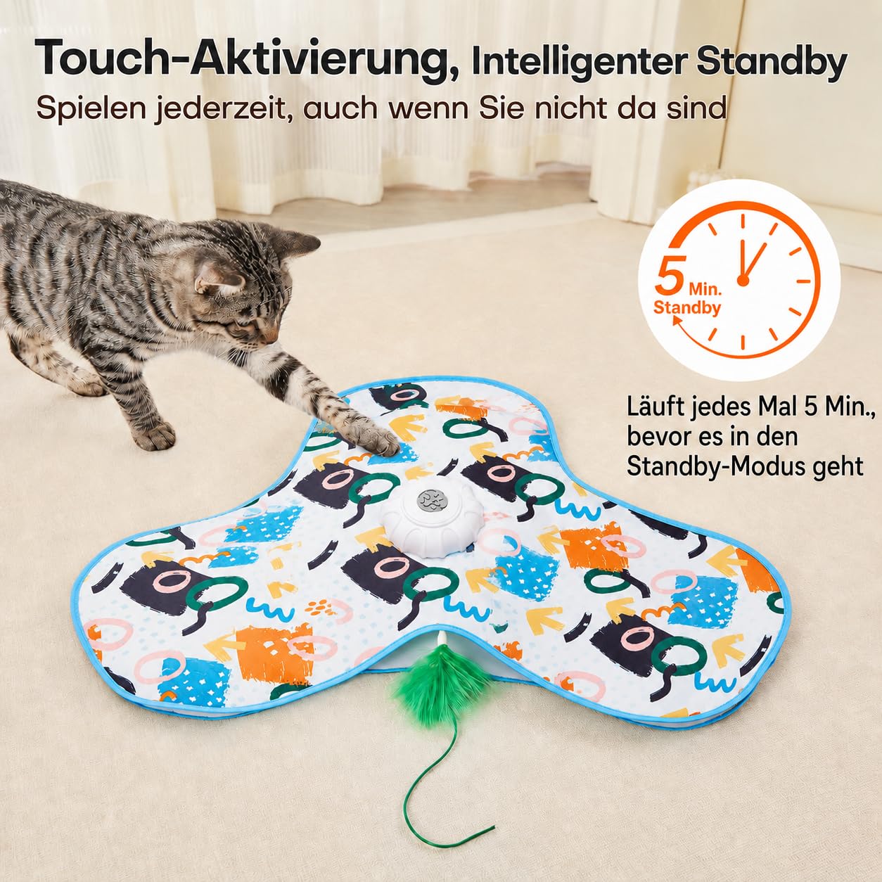 Katzenspielzeug Selbstbeschäftigung,Interaktives Katzenspielzeug Selbstbeschäftigung,Intelligenzspielzeug für Katzen mit Abnehmbaren Federn,Beweglicher Feder Quietschender Maus Wohnungskatzen