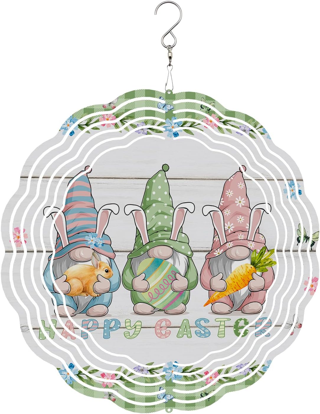 Wind Spinners for Yard and Garden Easter Eggs Bunny Gnome 3D Metal Wind Sculptures