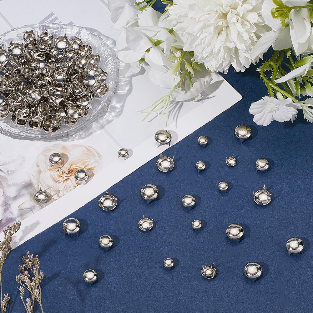 SOFPLATE 1 Box 240Pcs 3 Styles Silver Claw Beads Round Dome Studs 6mm 8mm 10mm 4 Prongs Spikes Spots Brass Punk Rock Rivet Nailheads for Leather Crafts Clothes Belt Bag Shoes Decorations Bracelets - Image 3