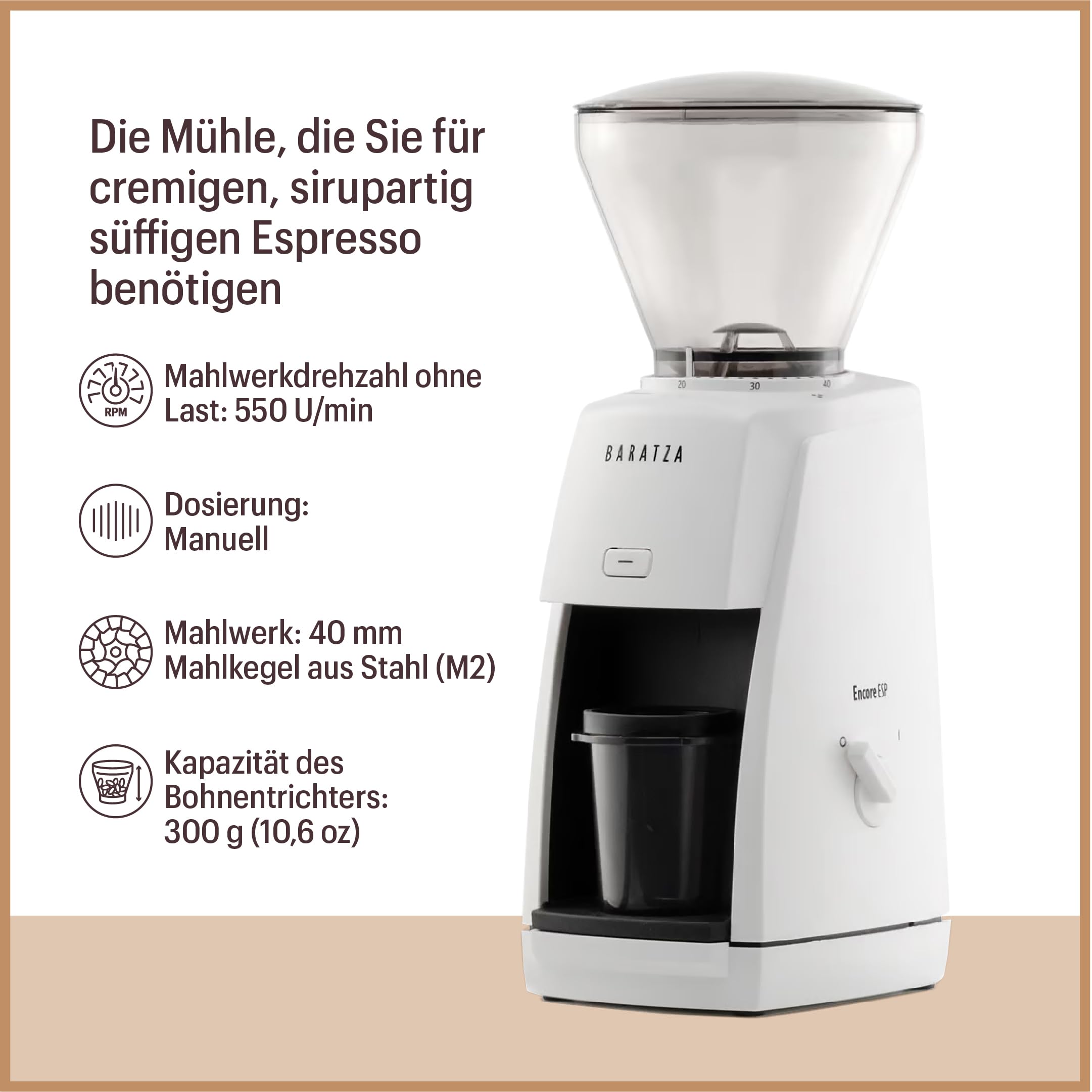 Baratza - Encore ESP 230V Kaffeemühle - Elektrische Kaffeemühle mit Mahlwerk, Schwarz
