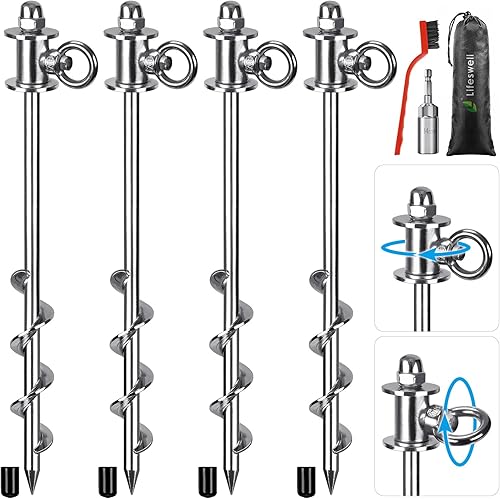 Anclajes de suelo resistentes de 12 pulgadas de largo, estacas de tienda de campaña de hélice ancha para trampolín, camping, columpio, cobertizo