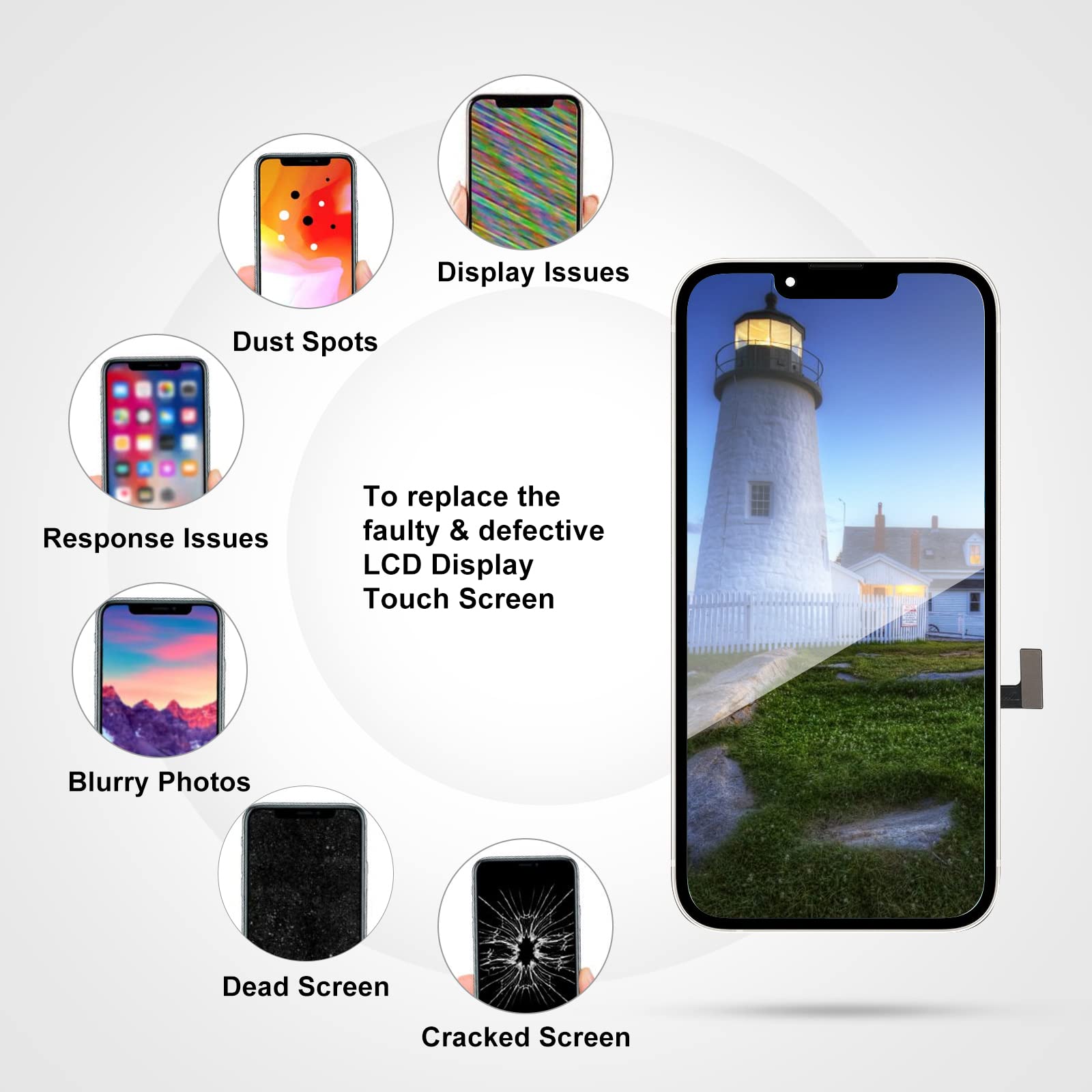 LL TRADER - Display OLED per iPhone 13 6.1", ricambio per schermo FHD touch screen 3D con digitizer, kit di montaggio e riparazione