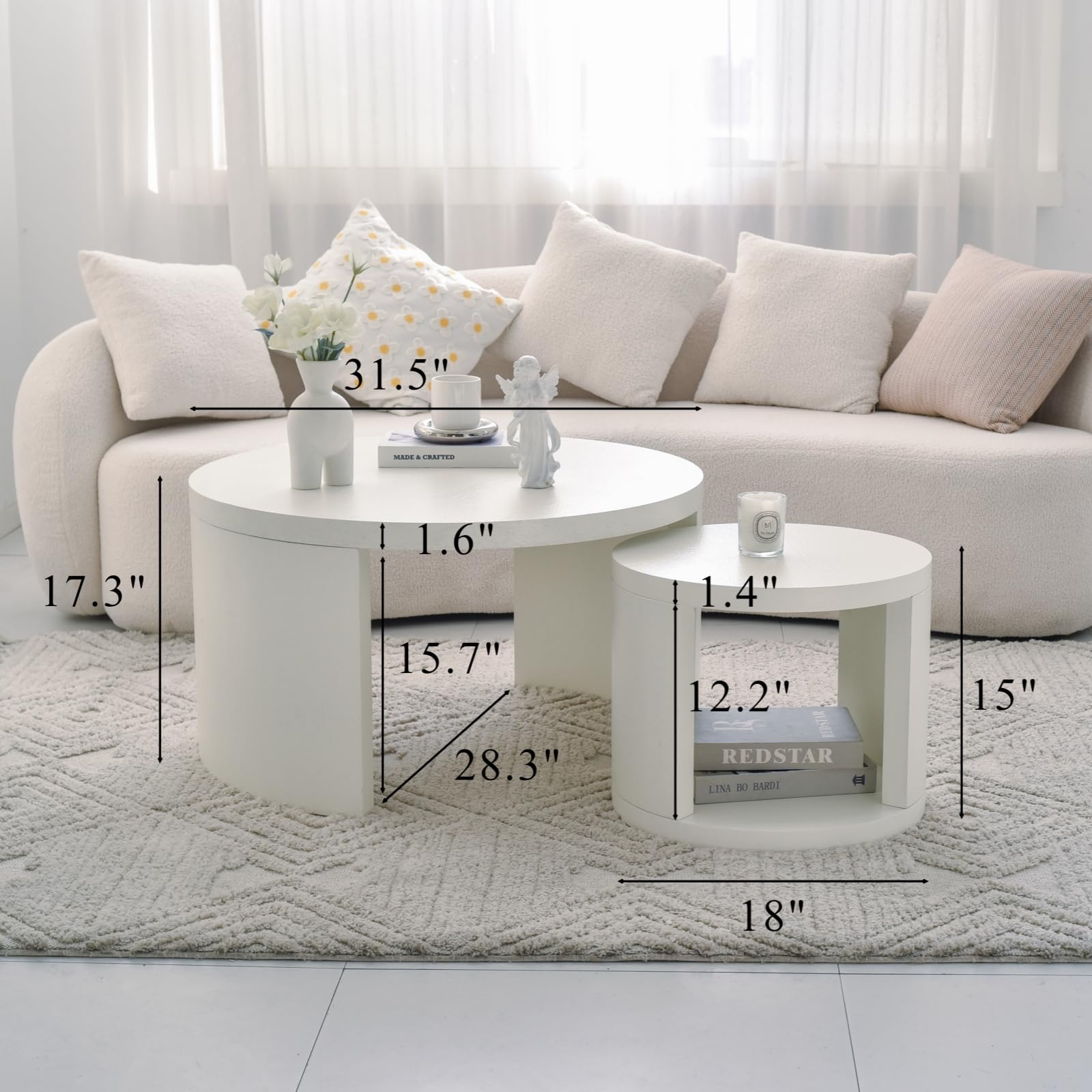 Veihaus Round Coffee Table Set of 2, Nesting Coffee Tables with Storage, Living — product photo
