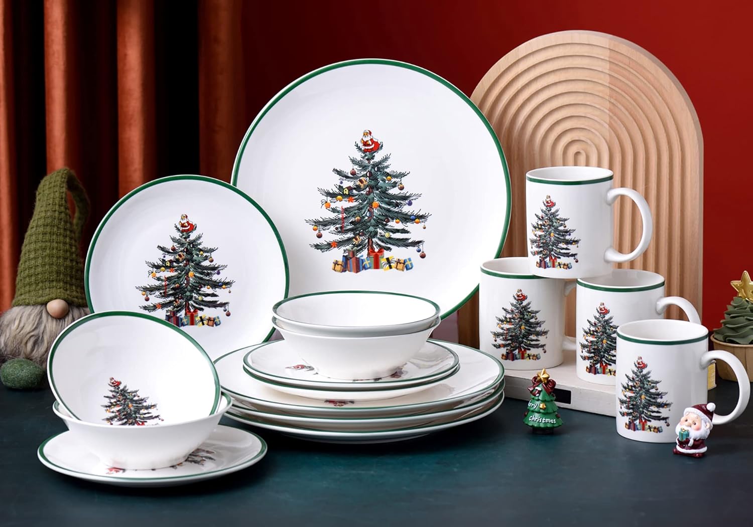 16 Piece Christmas Dishes Dinnerware Sets, Christmas Tree