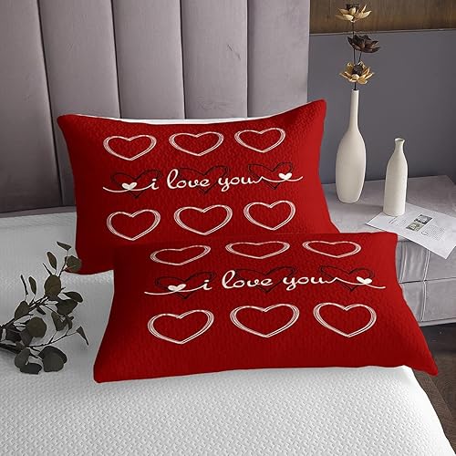 Miniatura 3 de Juego de colcha con estampado de corazón rojo y negro con texto en inglés "I Love You" para mujer, esposa, marido, geométrico, flecha, decoración de