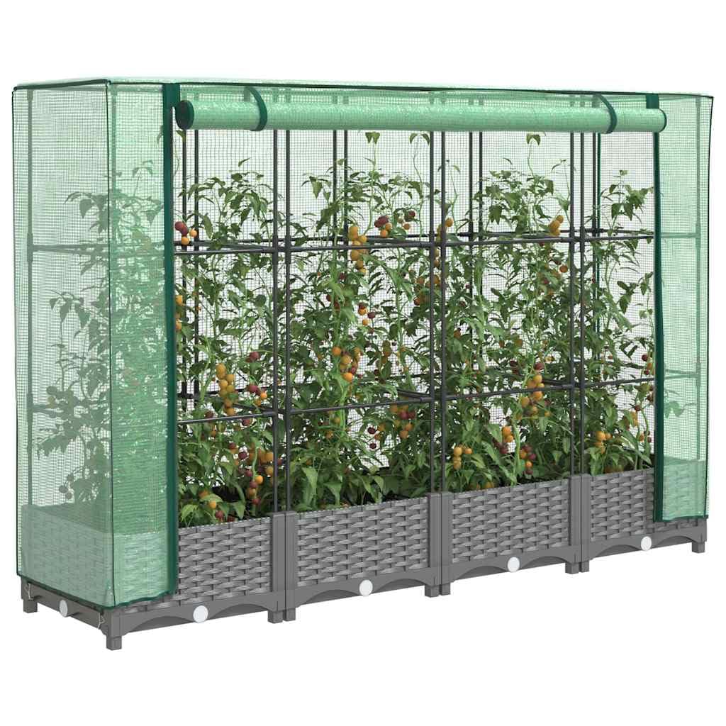JHQHSM Raised Bed with Greenhouse Cover Rattan Look 160x40x123 cm Polypropylene Frame Water-Resistant Polyethylene Cover for Plants Vegetables Herbs Flowers