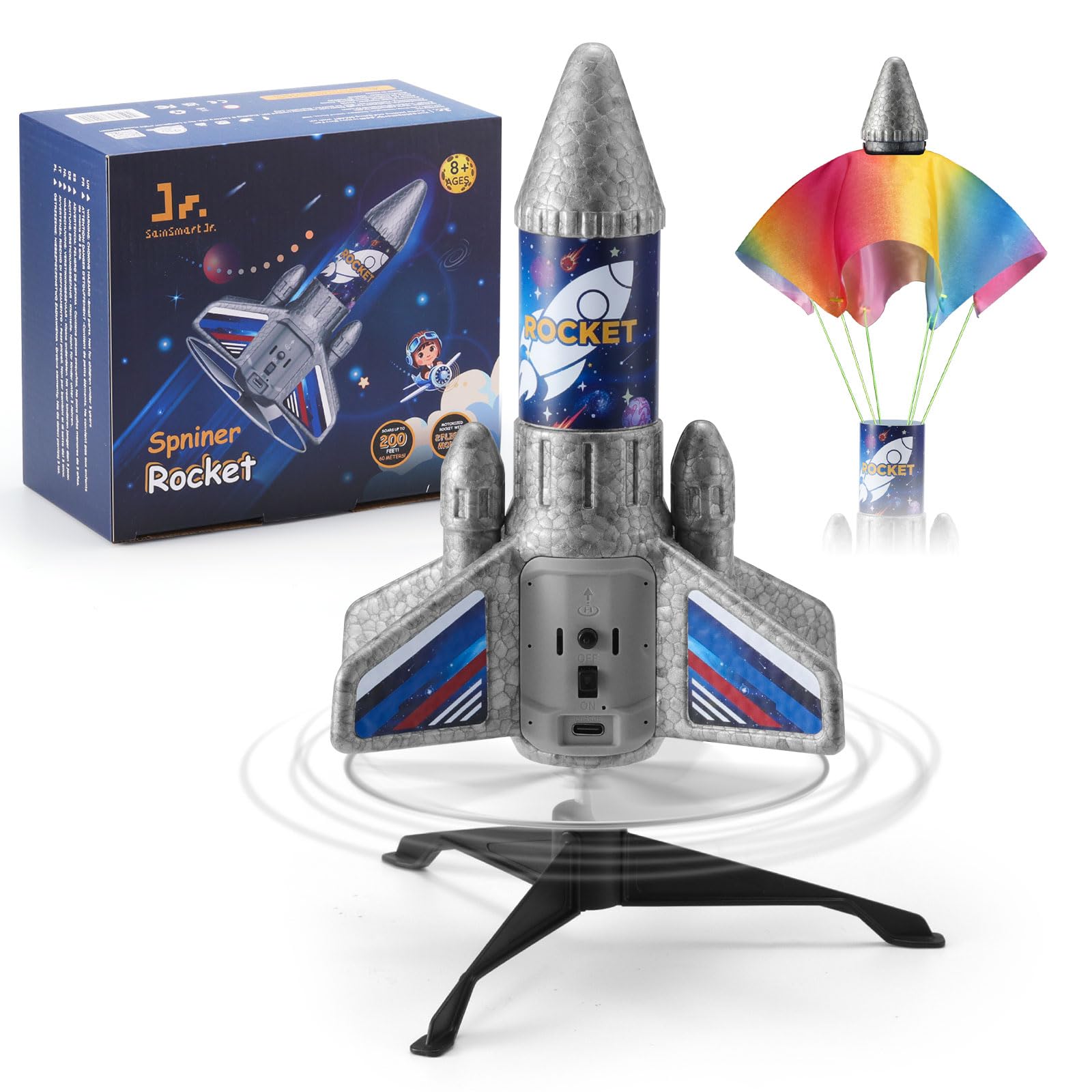 SainSmart Jr. Spielzeug für Kinder mit Fallschirm LED-Licht Motorisierte Rocket Outdoor Spielzeug Draußen Geschenke für Kinder 6 7 8 9 Jahren