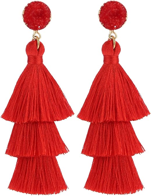 Tassel Earrings Layered Tiered Linear Drop Fashion Trending Earrings