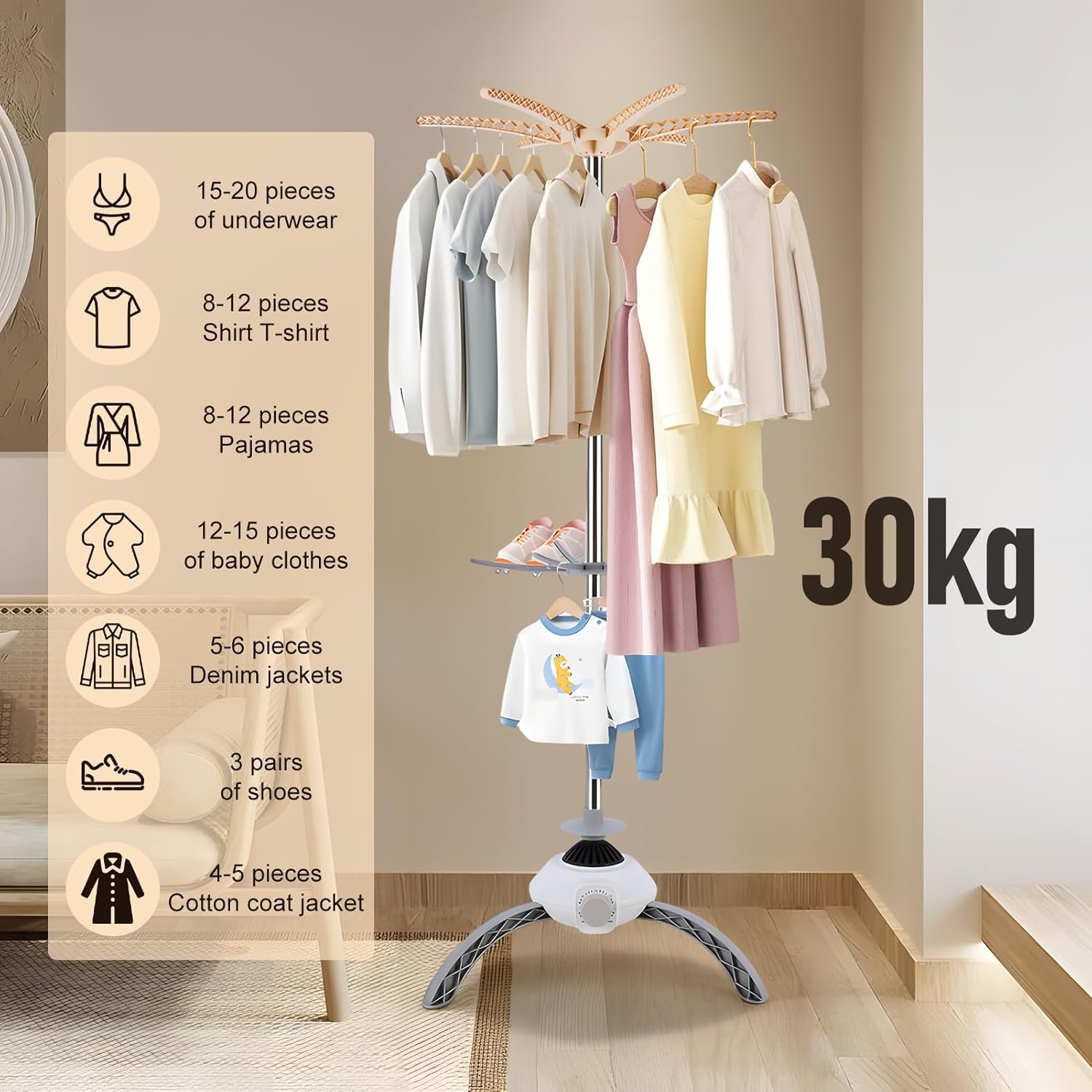 Round Cloth Dryer with Upgraded Fast-Drying Tech & 3D Design, Portable Dryers for Laundry with Large Garment/Shoe Capacity, Mini Dryer for Apartment, RV, & Travel Use 1